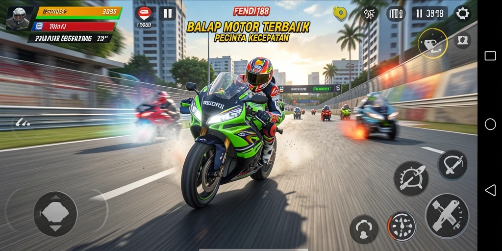 Tampilan gameplay seru di FENDI188 dengan balapan motor yang intens.