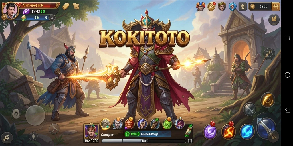 Screenshot gameplay KOKITOTO menunjukkan pertempuran strategi yang mendebarkan.