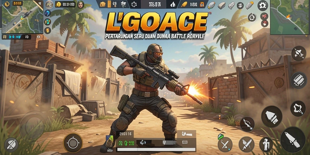 Tangkapan layar utama LGOACE menampilkan aksi pertarungan dalam game Battle Royale.