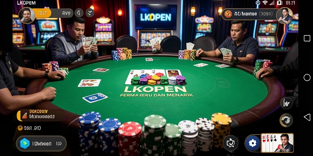 Screenshot gameplay LKOPEN dengan suasana poker yang mendebarkan.